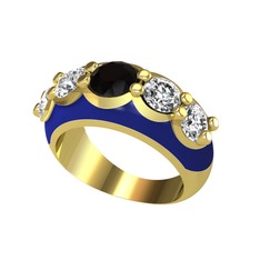 Aura Yüzük - Siyah zirkon ve swarovski 8 ayar altın yüzük (Lacivert mineli) #ydbtwy