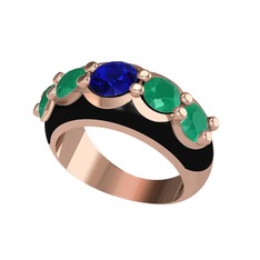 Aura Yüzük - Lab safir ve kök zümrüt 8 ayar rose altın yüzük (Siyah mineli) #yfmhw8