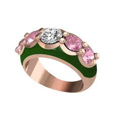 Aura Yüzük - Beyaz zirkon ve pembe kuvars 8 ayar rose altın yüzük (Yeşil mineli) #ymgaaz