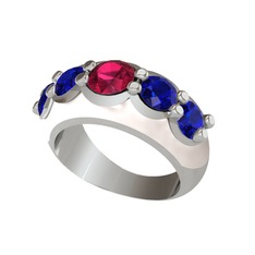 Aura Yüzük - Rodolit garnet ve lab safir 925 ayar gümüş yüzük (Beyaz mineli) #ys8syo