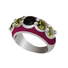Aura Yüzük - Siyah zirkon ve peridot 18 ayar beyaz altın yüzük (Bordo kırmızı mineli) #yttgm8