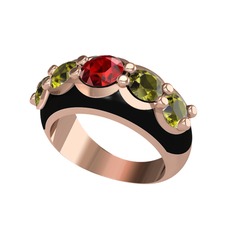 Aura Yüzük - Garnet ve peridot 8 ayar rose altın yüzük (Siyah mineli) #z4d7ir