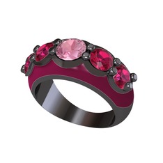 Aura Yüzük - Pembe kuvars ve rodolit garnet 925 ayar siyah rodyum kaplama gümüş yüzük (Bordo kırmızı mineli) #z64xt6