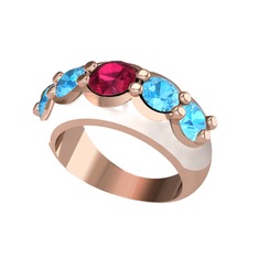 Aura Yüzük - Rodolit garnet ve akuamarin 18 ayar rose altın yüzük (Beyaz mineli) #ze29ej