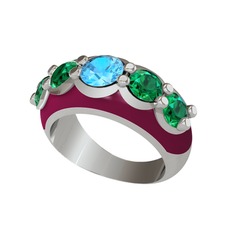 Aura Yüzük - Akuamarin ve yeşil kuvars 925 ayar gümüş yüzük (Bordo kırmızı mineli) #zomwlw
