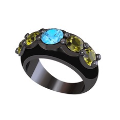 Aura Yüzük - Akuamarin ve peridot 925 ayar siyah rodyum kaplama gümüş yüzük (Siyah mineli) #ztfexj