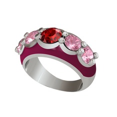 Aura Yüzük - Garnet ve pembe kuvars 18 ayar beyaz altın yüzük (Bordo kırmızı mineli) #ztpu6w