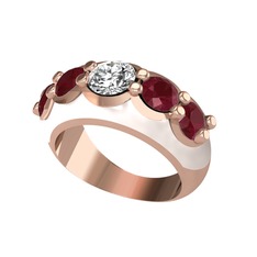 Swarovski ve kök yakut 18 ayar rose altın yüzük (Beyaz mineli)