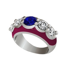 Lab safir ve swarovski 925 ayar gümüş yüzük (Bordo kırmızı mineli)