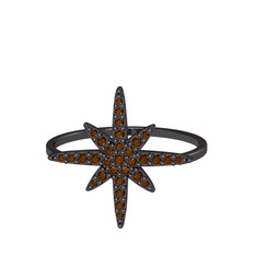 Kutup Yıldızı Yüzük - Dumanlı kuvars 925 ayar siyah rodyum kaplama gümüş yüzük #10x4i1b