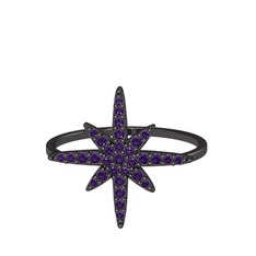 Kutup Yıldızı Yüzük - Ametist 925 ayar siyah rodyum kaplama gümüş yüzük #1b2wicj