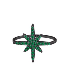 Kutup Yıldızı Yüzük - Yeşil kuvars 925 ayar siyah rodyum kaplama gümüş yüzük #wl4ko