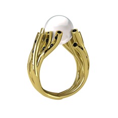 Inci ve siyah zirkon 14 ayar altın yüzük