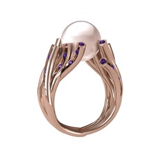 Valda İnci Yüzük - Pembe inci ve ametist 925 ayar rose altın kaplama gümüş yüzük #1afldim