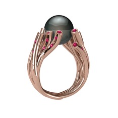 Siyah inci ve rodolit garnet 14 ayar rose altın yüzük