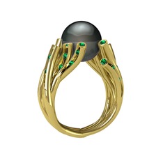 Valda İnci Yüzük - Siyah inci ve yeşil kuvars 14 ayar altın yüzük #1pf3nd6