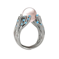 Valda İnci Yüzük - Pembe inci ve akuamarin 925 ayar gümüş yüzük #1qnncib