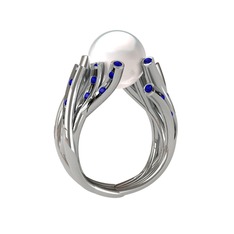 Valda İnci Yüzük - Inci ve lab safir 14 ayar beyaz altın yüzük #1ttse88