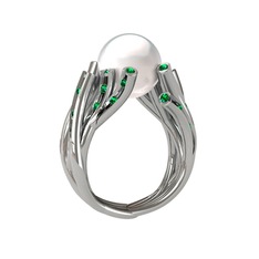 Valda İnci Yüzük - Inci ve yeşil kuvars 8 ayar beyaz altın yüzük #1u47q1w