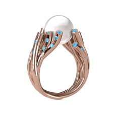 Valda İnci Yüzük - Inci ve akuamarin 18 ayar rose altın yüzük #cs6sop