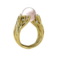 Valda İnci Yüzük - Pembe inci ve swarovski 8 ayar altın yüzük #evj2dc