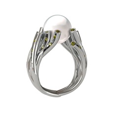 Valda İnci Yüzük - Inci ve peridot 18 ayar beyaz altın yüzük #f7jwgu