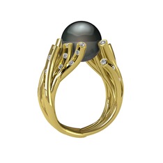 Valda İnci Yüzük - Siyah inci ve swarovski 925 ayar altın kaplama gümüş yüzük #jqu4x4