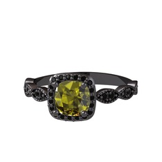Minimal Tate Yüzük - Peridot ve siyah zirkon 925 ayar siyah rodyum kaplama gümüş yüzük #105j579