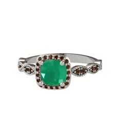 Minimal Tate Yüzük - Kök zümrüt ve dumanlı kuvars 8 ayar beyaz altın yüzük #10c81ct