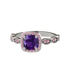 Ametist ve pembe kuvars 18 ayar beyaz altın yüzük