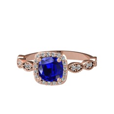 Minimal Tate Yüzük - Lab safir ve swarovski 8 ayar rose altın yüzük #1175lpa