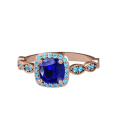 Lab safir ve akuamarin 8 ayar rose altın yüzük