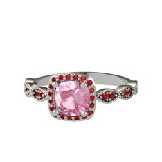 Pembe kuvars ve garnet 8 ayar beyaz altın yüzük