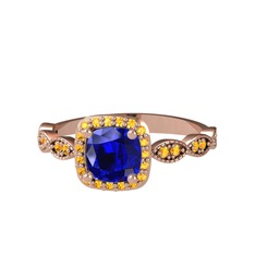 Minimal Tate Yüzük - Lab safir ve sitrin 925 ayar rose altın kaplama gümüş yüzük #128txll