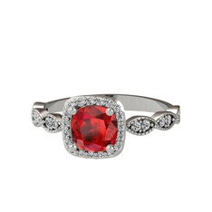 Garnet ve beyaz zirkon 14 ayar beyaz altın yüzük