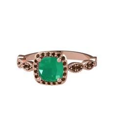 Minimal Tate Yüzük - Kök zümrüt ve dumanlı kuvars 14 ayar rose altın yüzük #12nh9fa