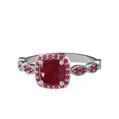 Kök yakut ve rodolit garnet 8 ayar beyaz altın yüzük