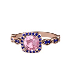 Pembe kuvars ve lab safir 925 ayar rose altın kaplama gümüş yüzük