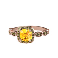 Minimal Tate Yüzük - Sitrin ve peridot 14 ayar rose altın yüzük #1422kty