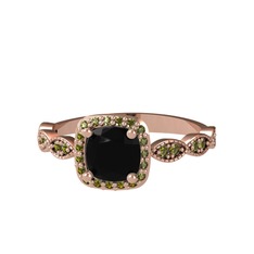 Siyah zirkon ve peridot 14 ayar rose altın yüzük