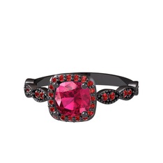 Minimal Tate Yüzük - Rodolit garnet ve garnet 925 ayar siyah rodyum kaplama gümüş yüzük #14oxjyf