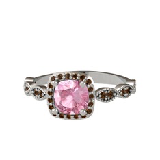 Pembe kuvars ve dumanlı kuvars 8 ayar beyaz altın yüzük