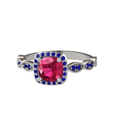 Rodolit garnet ve lab safir 18 ayar beyaz altın yüzük