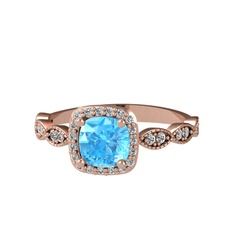Akuamarin ve swarovski 18 ayar rose altın yüzük
