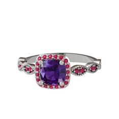 Minimal Tate Yüzük - Ametist ve rodolit garnet 18 ayar beyaz altın yüzük #17pbyow