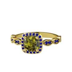 Peridot ve lab safir 14 ayar altın yüzük