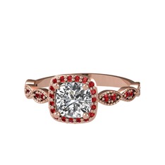 Minimal Tate Yüzük - Beyaz zirkon ve garnet 925 ayar rose altın kaplama gümüş yüzük #18wmgri