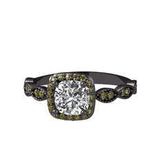 Minimal Tate Yüzük - Pırlanta ve peridot 925 ayar siyah rodyum kaplama gümüş yüzük (0.92 karat) #19b71rm