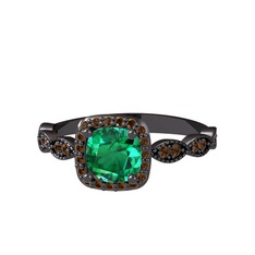 Minimal Tate Yüzük - Yeşil kuvars ve dumanlı kuvars 925 ayar siyah rodyum kaplama gümüş yüzük #19k44kb