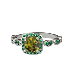 Peridot ve yeşil kuvars 14 ayar beyaz altın yüzük
